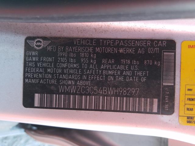 2011 MINI COOPER S C WMWZC3C54BWH98297