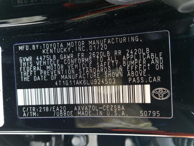 2020 TOYOTA CAMRY SE 4T1G11AK6LU924503