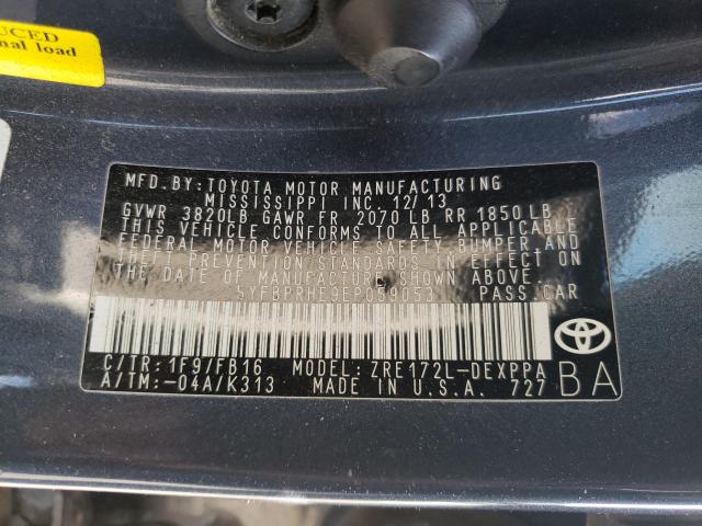 2014 TOYOTA COROLLA EC 5YFBPRHE9EP059053