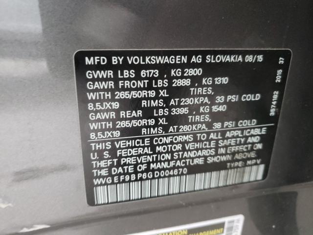 2016 VOLKSWAGEN TOUAREG SP WVGEF9BP6GD004670