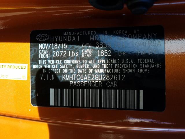 2016 HYUNDAI VELOSTER T - KMHTC6AE2GU282612