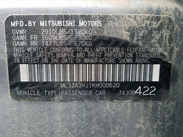 2019 MITSUBISHI MIRAGE ES ML32A3HJ1KH000620