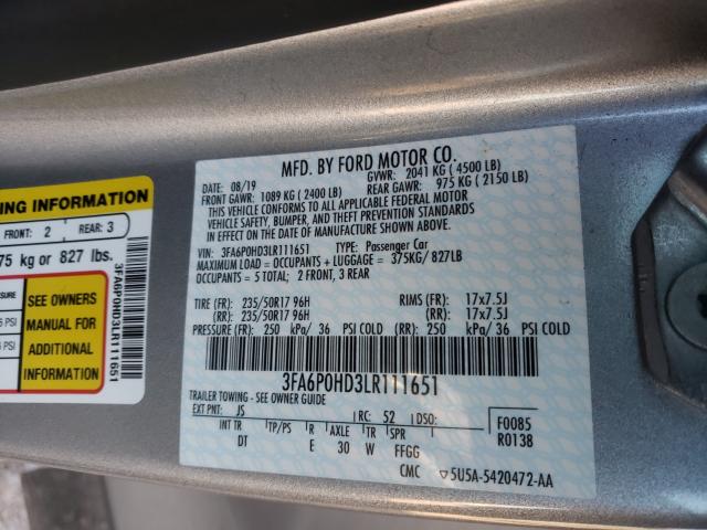 2020 FORD FUSION SE 3FA6P0HD3LR111651