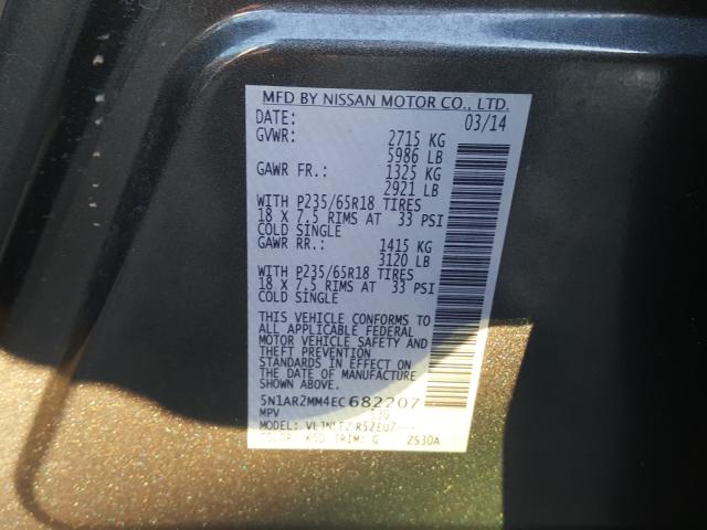 2014 NISSAN PATHFINDER 5N1AR2MM4EC682207