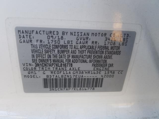 2019 NISSAN VERSA 3N1CN7AP7KL816778