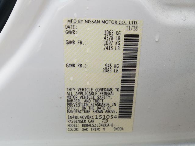 2019 NISSAN ALTIMA SR 1N4BL4CV0KC151054