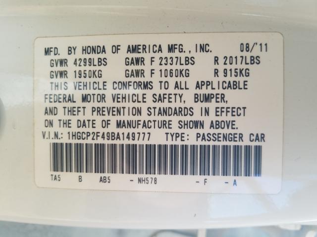 2011 HONDA ACCORD LXP 1HGCP2F49BA149777