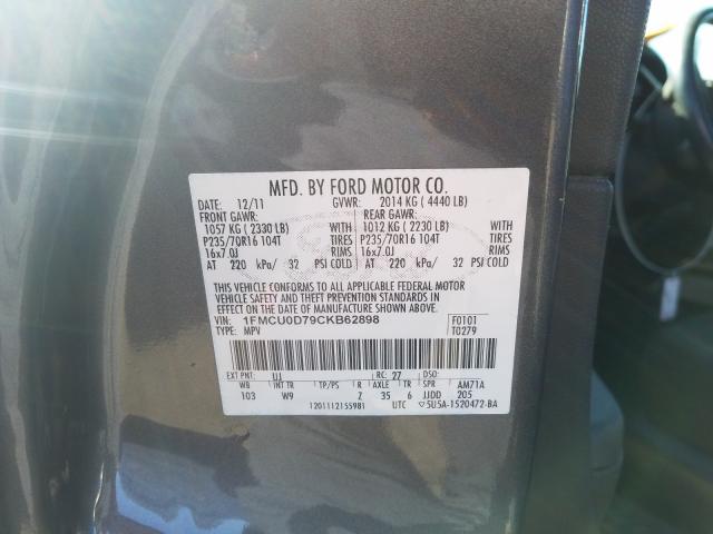 2012 FORD ESCAPE XLT 1FMCU0D79CKB62898