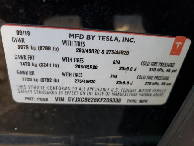 2019 TESLA MODEL X 5YJXCBE26KF209338