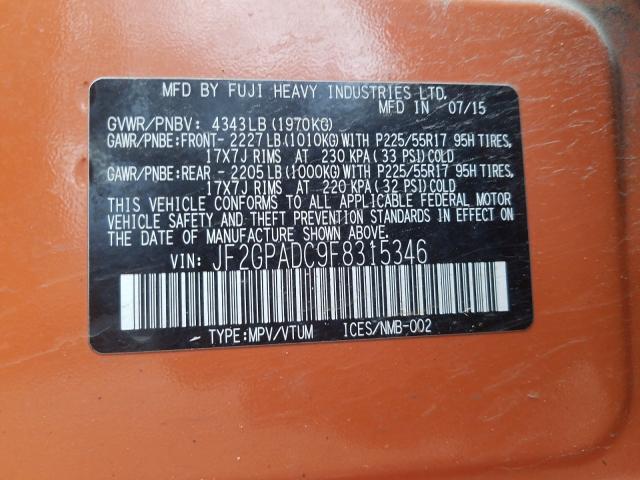 2015 SUBARU XV CROSSTR JF2GPADC9F8315346