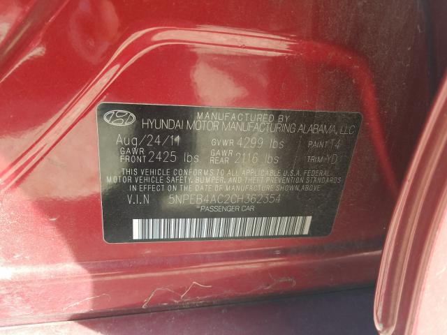 2012 HYUNDAI SONATA GLS 5NPEB4AC2CH362354