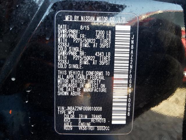 2016 INFINITI QX80 JN8AZ2NF0G9610008
