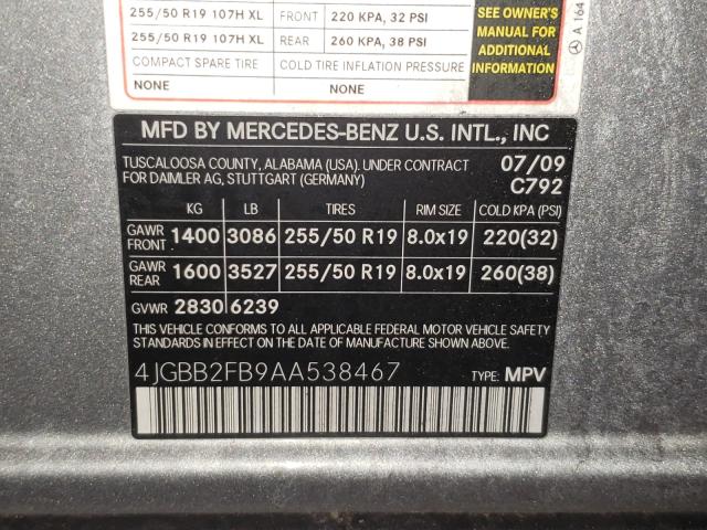 2010 MERCEDES-BENZ ML 350 BLU 4JGBB2FB9AA538467