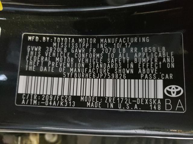 2018 TOYOTA COROLLA L 5YFBURHE6JP759826