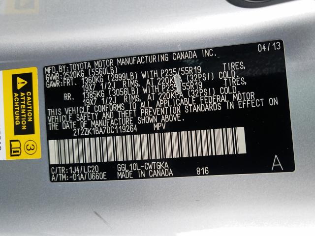 2013 LEXUS RX 350 2T2ZK1BA7DC119264