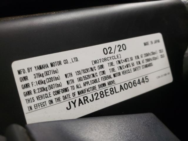 2020 YAMAHA YZFR6 JYARJ28E8LA006445