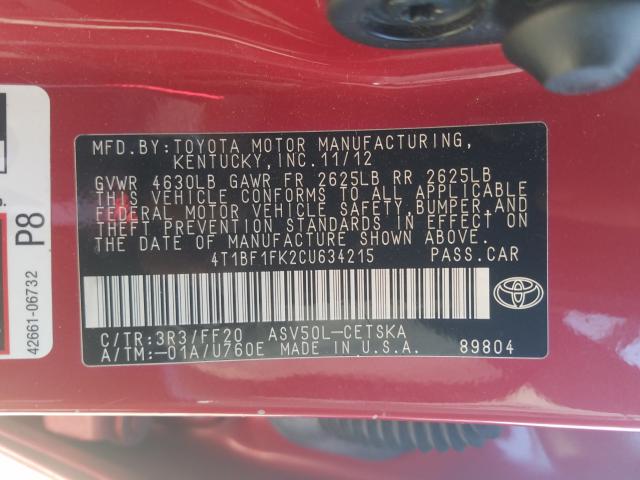 2012 TOYOTA CAMRY BASE 4T1BF1FK2CU634215