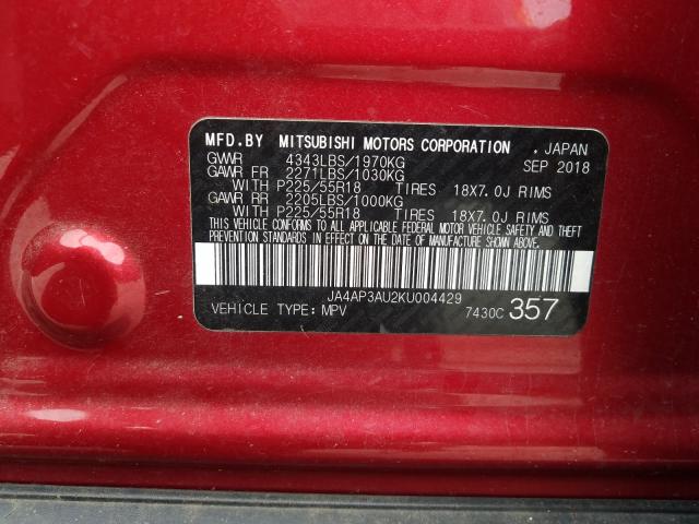 2019 MITSUBISHI OUTLANDER JA4AP3AU2KU004429