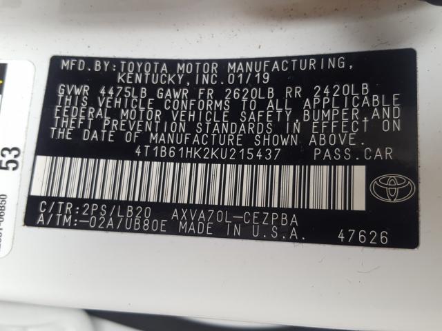 2019 TOYOTA CAMRY XSE 4T1B61HK2KU215437