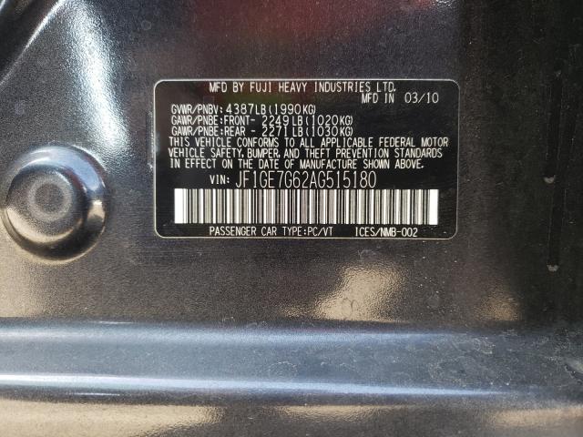2010 SUBARU IMPREZA WR JF1GE7G62AG515180