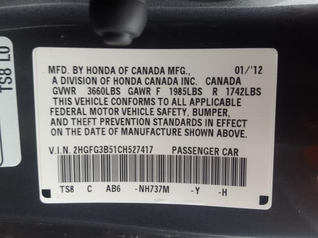 2012 HONDA CIVIC LX 2HGFG3B51CH527417