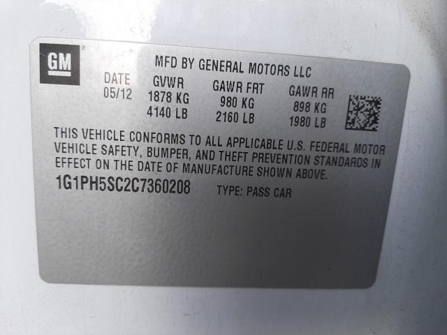 2012 CHEVROLET CRUZE LTZ 1G1PH5SC2C7360208