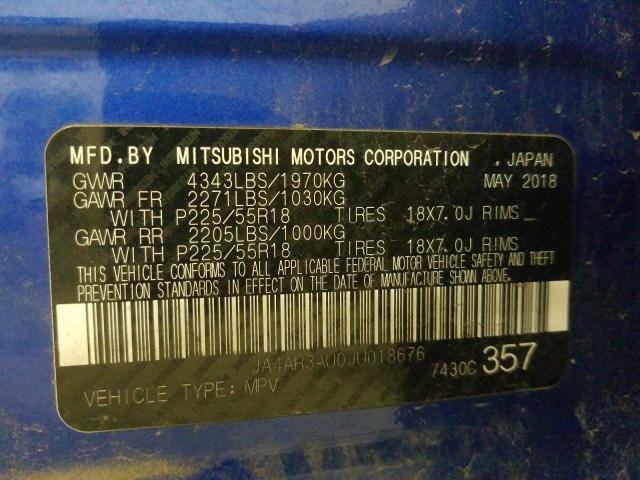 2018 MITSUBISHI OUTLANDER JA4AR3AU0JU018676
