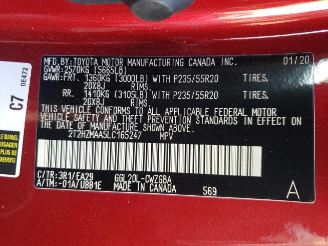2020 LEXUS RX 350 2T2HZMAA5LC165247