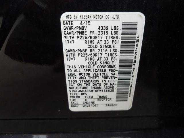 2015 NISSAN ROGUE SELE JN8AS5MT6FW156635