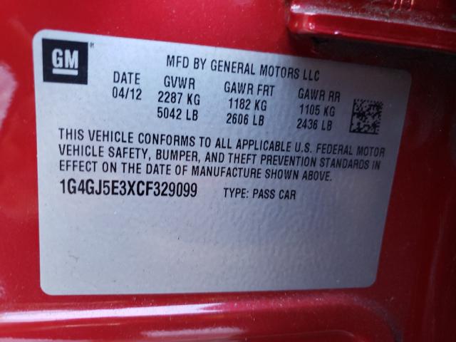 2012 BUICK LACROSSE T 1G4GJ5E3XCF329099