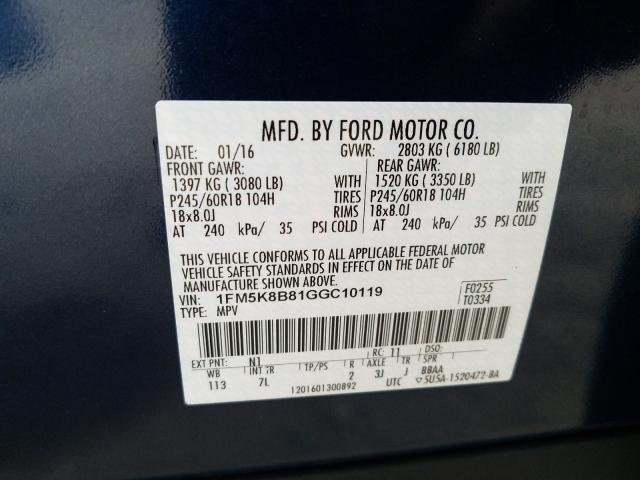 2016 FORD EXPLORER 1FM5K8B81GGC10119
