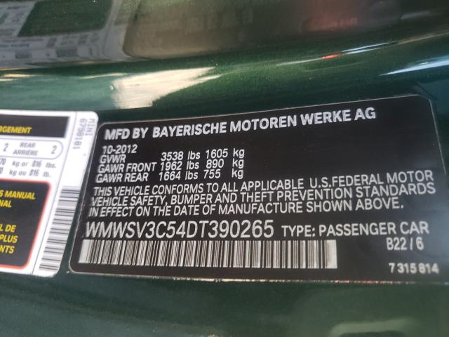 2013 MINI COOPER S WMWSV3C54DT390265