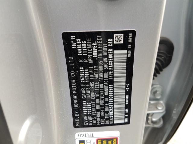 2019 HONDA CLARITY JHMZC5F16KC006509
