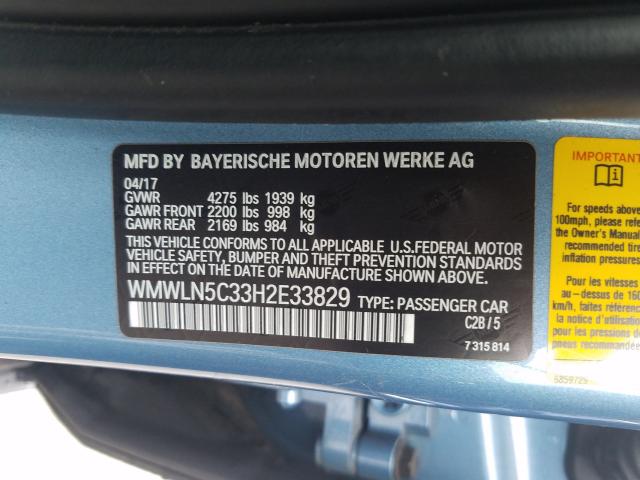 2017 MINI COOPER CLU WMWLN5C33H2E33829
