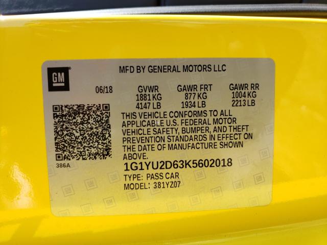 2019 CHEVROLET CORVETTE Z 1G1YU2D63K5602018