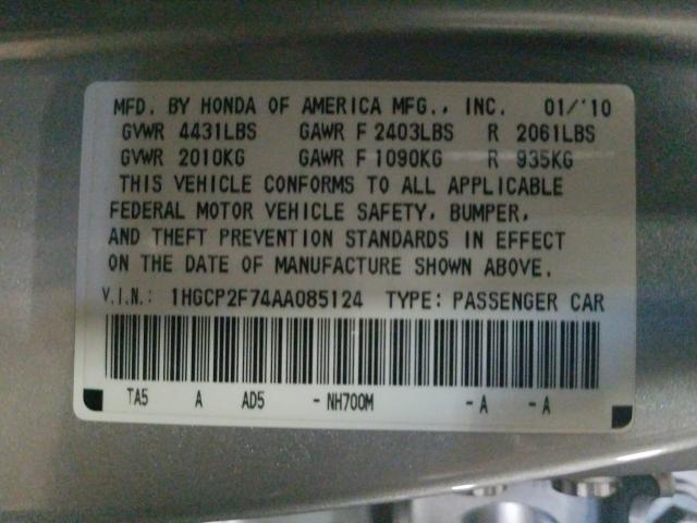 2010 HONDA ACCORD EX 1HGCP2F74AA085124