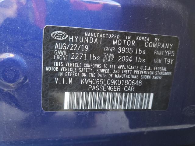 2019 HYUNDAI IONIQ BLUE KMHC65LC9KU180648