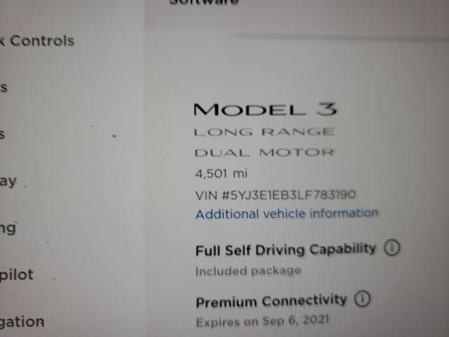 2020 TESLA MODEL 3 5YJ3E1EB3LF783190