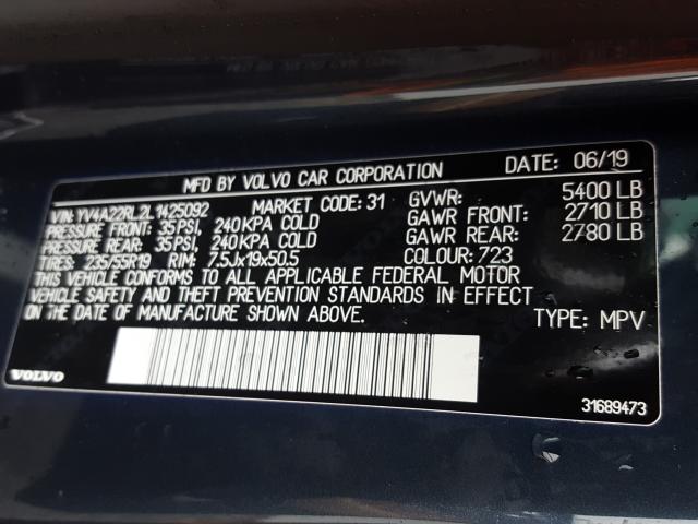 2020 VOLVO XC60 T6 IN YV4A22RL2L1425092