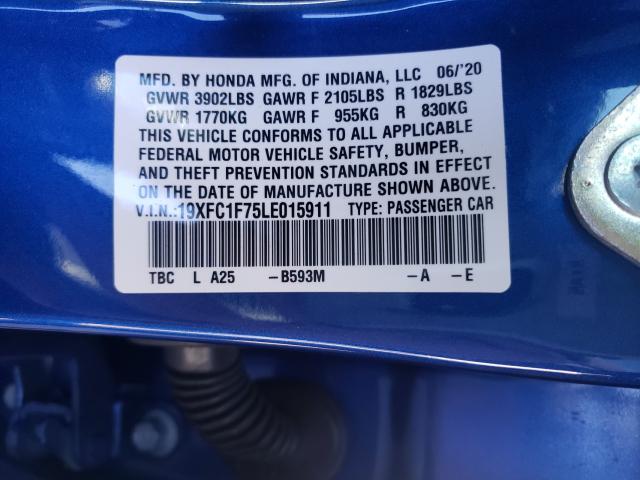 2020 HONDA CIVIC EXL 19XFC1F75LE015911