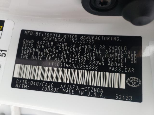 2020 TOYOTA CAMRY LE 4T1C11AK0LU955986