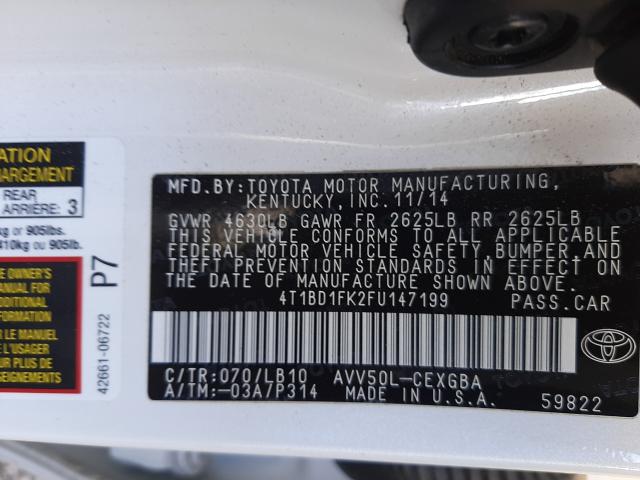 2015 TOYOTA CAMRY HYBR 4T1BD1FK2FU147199