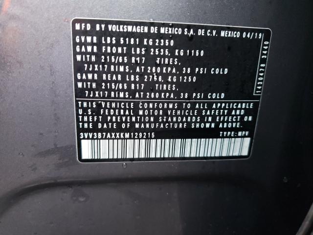 2019 VOLKSWAGEN TIGUAN SE 3VV3B7AXXKM129215