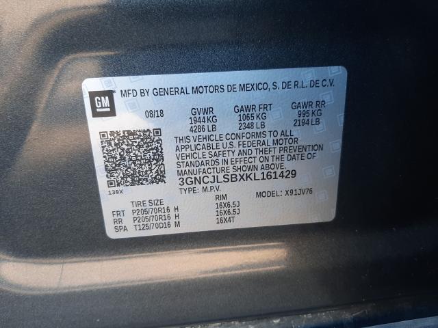 2019 CHEVROLET TRAX 1LT 3GNCJLSBXKL161429
