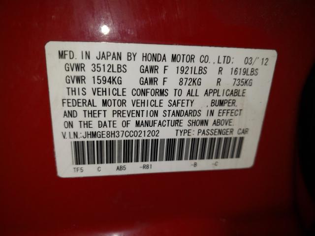 2012 HONDA FIT JHMGE8H37CC021202