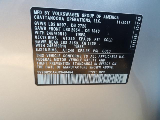 2018 VOLKSWAGEN ATLAS S 1V2GR2CA4JC540454