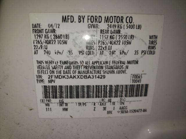 2013 FORD EDGE SPORT 2FMDK3AKXDBA31429