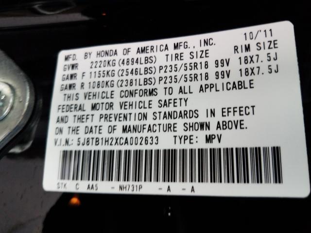 2012 ACURA RDX 5J8TB1H2XCA002633