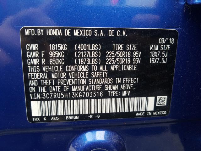 2019 HONDA HR-V SPORT 3CZRU5H13KG703316