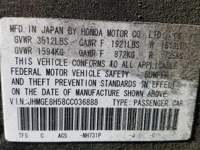 2012 HONDA FIT SPORT JHMGE8H58CC036888